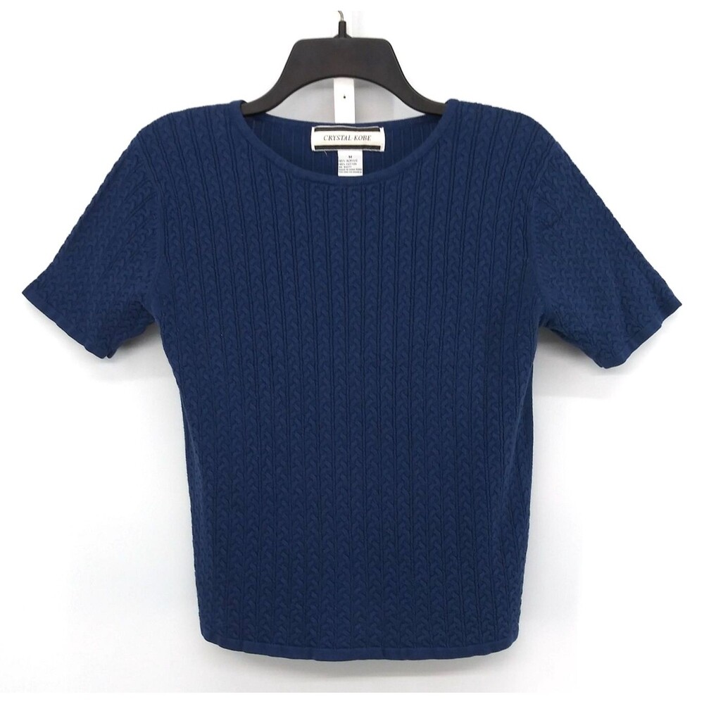 Crystal Kobe Shirt Women Size M Blue Short Sleeve Casual Acrylic Knit Top